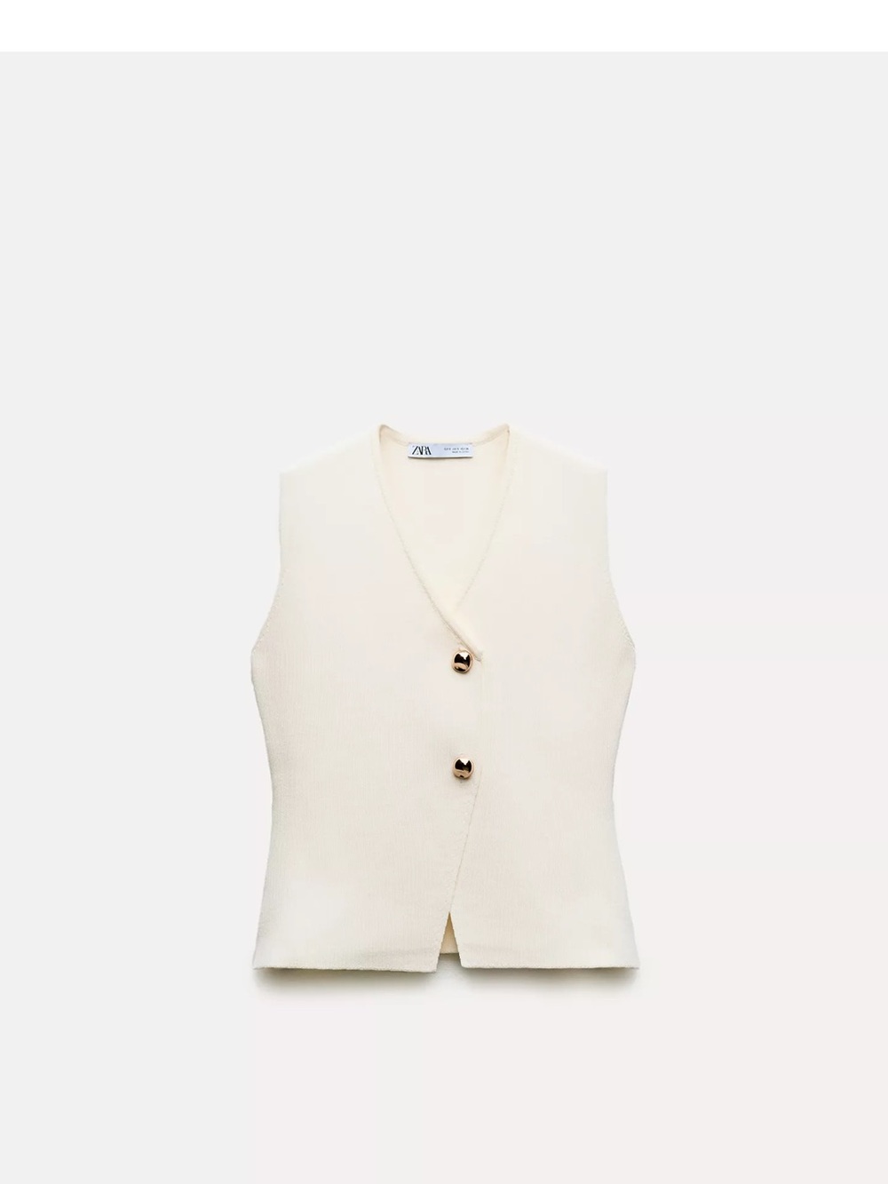 Zara Ivory Knit Buttoned Vest - Sleeveless Wrap Front